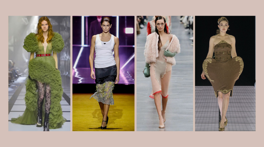 Μοντέλο στην επίδειξη μόδας Gucci, το μοντέλο Kaia Gerber στην επίδειξη μόδας Prada, το μοντέλο Bella Hadid στην επίδειξη μόδας Fendi, το μοντέλο Bella Hadid στην επίδειξη μόδας Moschino
