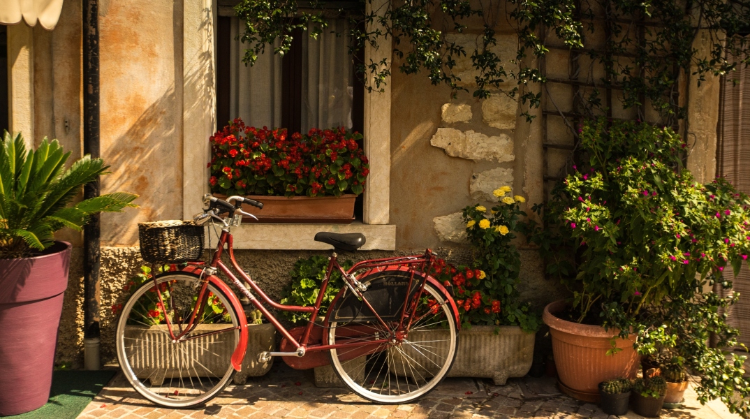 Γειτονιά ποδήλατο γλάστρες