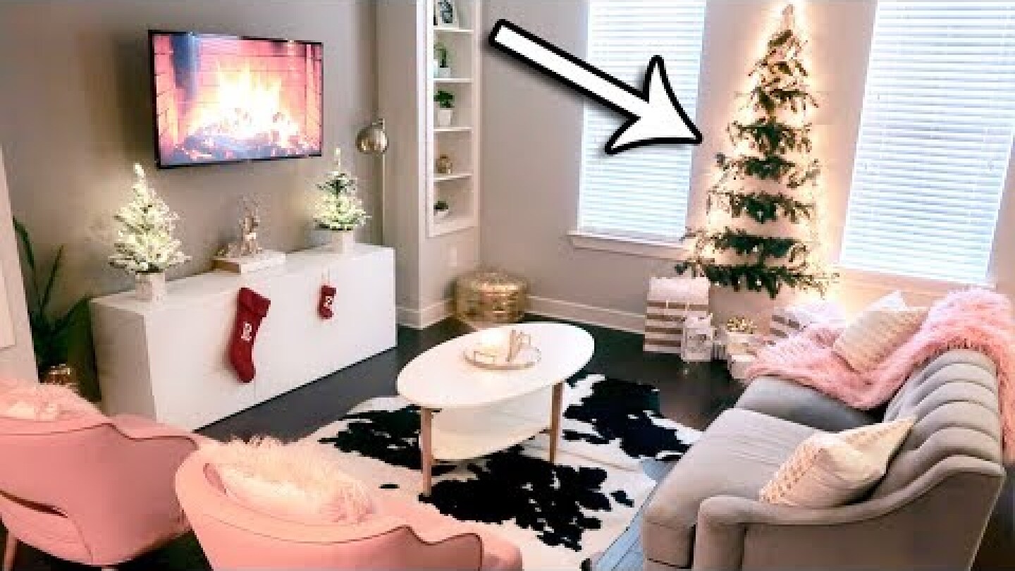 DIY Christmas Tree Wall (Great for Small Spaces!) + My Holiday Living Room Decor!