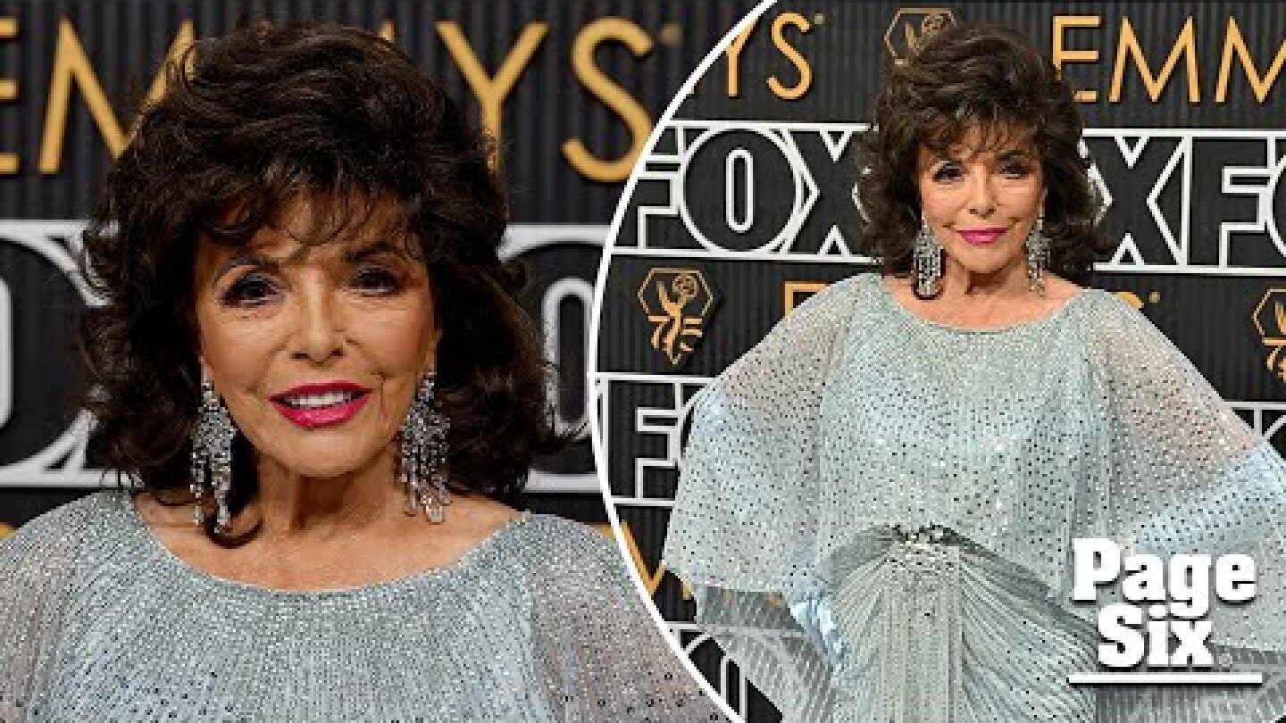 Joan Collins, 90, sparkles on the Emmys 2024 red carpet in blue sequined gown
