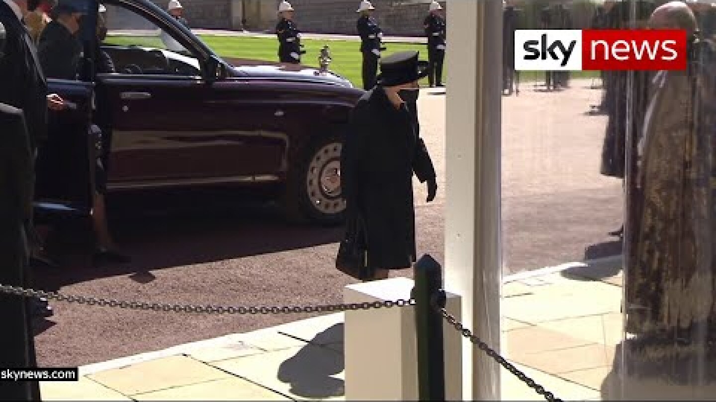Queen arrives at chapel for Prince Philip's funeral service