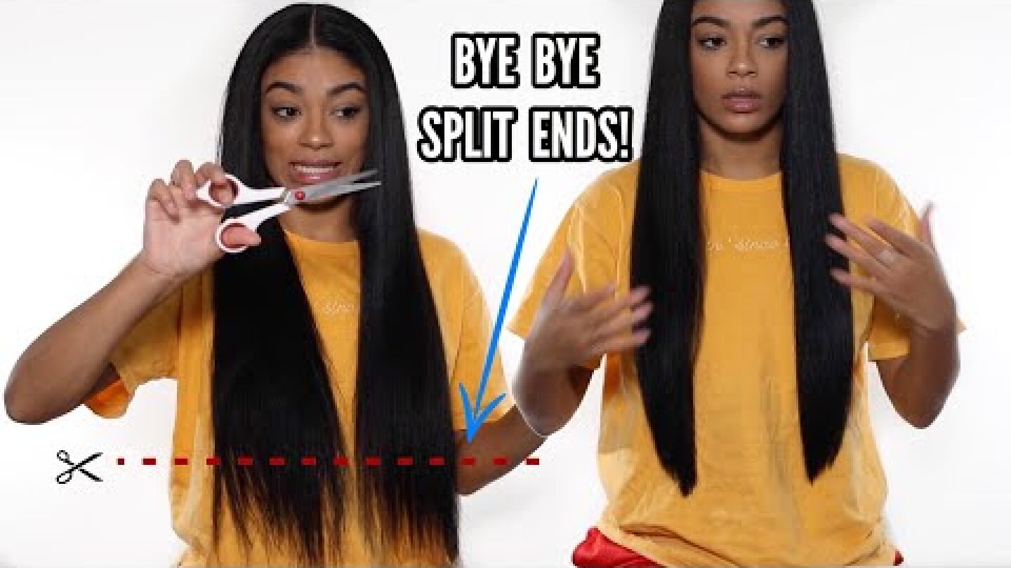 How I Trim My Curly Hair Straightened - NO More Split Ends! | jasmeannnn