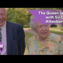 The Queen laughs with Sir David Attenborough about a sundial
