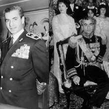 Ο Σάχης της Περσίας με την Σοράγια αριστερά και με την Φαράχ δεξιά