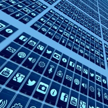 Εικονογράφηση με τα λογότυπα μεγάλων εταιριών social media