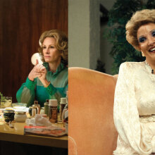 Η Julia Roberts (αριστερά) ως Μάρθα Μίτσελ στη σειρά Gaslit και η Jessica Chastain ως Τάμι Φέι στην ταινία The eyes of Tammy Faye