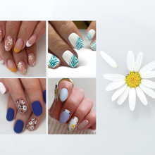 Γυναικεία χέρια με βαμμένα νύχια και σχέδια λουλούδια