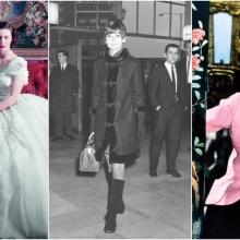 Από αριστερά: Η πριγκίπισα Μαργαρίτα με έξωμη λευκή τουαλέττα Dior. Η Audrey Hepburn με Louis Vuitton «Speedy» τσάντα. Η Σανέλ με ροζ σακάκι, ποζάρει στη σουίτα της στο Ritz