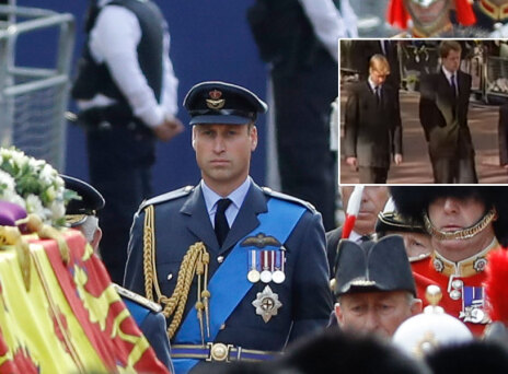 Ο πρίγκιπας Ουίλιαμ ακολουθεί το φέρετρο της βασίλισσας Ελισάβετ - Στην ένθετη σε ηλικία 15 ετών στην κηδεία της πριγκίπισσας Νταϊάνας