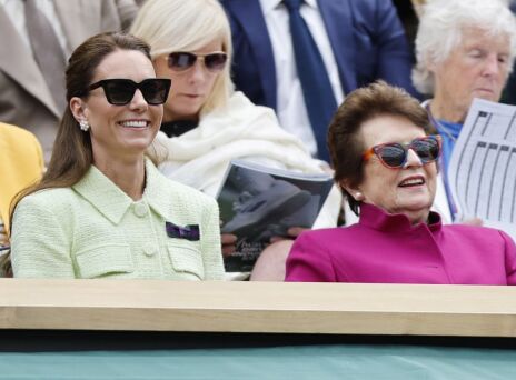 Britain's Catherine, Princess of Wales, (L) and former tennis champion Billie Jean King (R) attend the Women's Singles final match Ons Jabeur of Tunisia against Marketa Vondrousova of Czech Republic at the Wimbledon Championships, Wimbledon, Britain, 15 July 2023. EPA/TOLGA AKMEN EDITORIAL USE ONLY