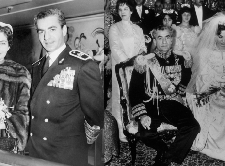 Ο Σάχης της Περσίας με την Σοράγια αριστερά και με την Φαράχ δεξιά