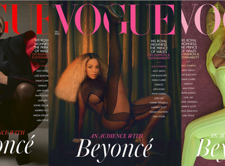 Η τραγουδίστρια Beyoncé σε τρεις διαφορετικές πόζες και outfit για το εξώφυλλο της βρετανικής Vogue