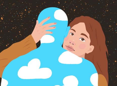 cartoon με κοπέλα που αγκαλιάζει κάποιον