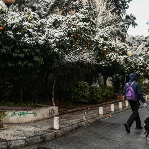 Χιονόπτωση στο κέντρο της Αθήνας