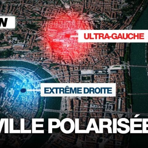 H Λυών, μια πολωμένη πόλη, σύμφωνα με το ρεπορτάζ του Ouest France με τα σημεία ακροδεξιών και ακροαριστερών συγκεντρώσεων σε χάρτη της πόλης