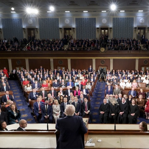 Ο Ντόναλντ Τραμπ κατά τη διάρκεια ομιλίας του στο Κογκρέσο