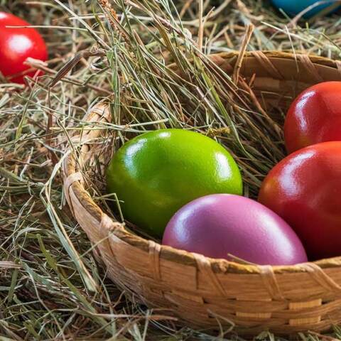 Βαμμένα πασχαλινά αυγά σε καλάθι