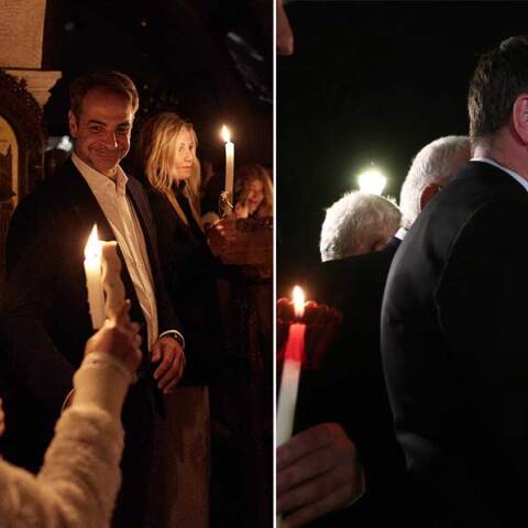 Κυριάκος Μητσοτάκης και Νίκος Ανδρουλάκης στην ακολουθία της Ανάστασης