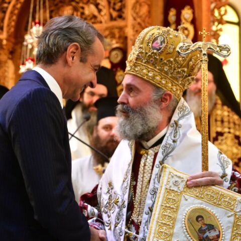 Επίσκεψη Κυριάκου Μητσοτάκη στον Άγιο Δημήτριο Αττικής - Ο Αρχιεπίσκοπος Αυστραλίας τον συνεχάρη για τη συμφωνία για τη Μονή Σινά.