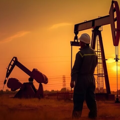 Εξόρυξη πετρελαίου με φόντο το ηλιοβασίλεμα