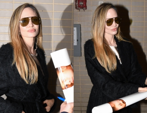 Ανέκφραστη η Αντζελίνα Τζολί υπέγραψε αυτόγραφα σε αφίσα ταινίας με τον Μπραντ Πιτ