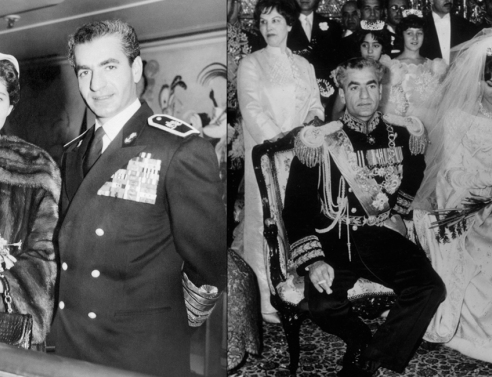 Ο Σάχης της Περσίας με την Σοράγια αριστερά και με την Φαράχ δεξιά