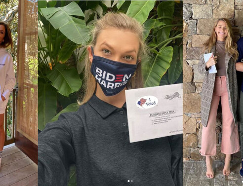 Από αριστερά: Cindy Crawford, Karlie Kloss, Blake Lively, Ryan Reynolds δείχνουν ότι ψήφισαν στις αμερικανικές εκλογές 2020