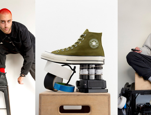 Άνδρας μοντέλο με παπούτσια Converse σε 2 πόζες