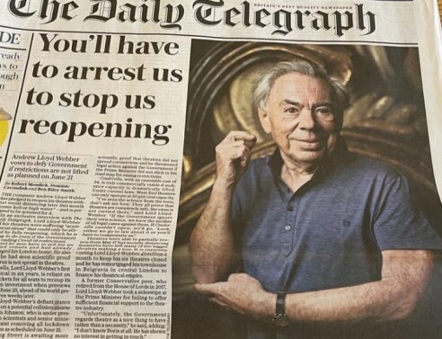 Ο Andrew Lloyd Webber κινείται νομικά κατά της κυβέρνησης για την καθυστέρηση στο άνοιγμα των live events©Instagram