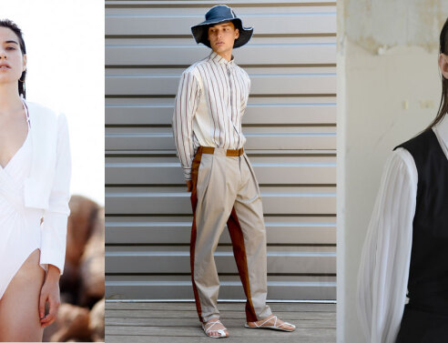 Γυναίκα, άνδρας, γυναίκα μοντέλα ποζάρουν για την καμπάνια μόδας του Γιώργου Ελευθεριάδη