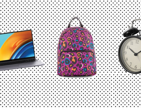 Laptop, σακίδιο πλάτης, ξυπνητήρι