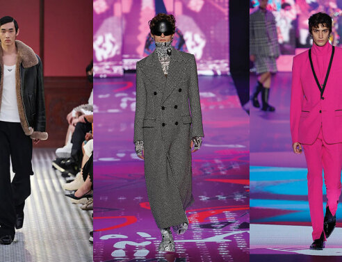 Άνδρες μοντέλα στην πασαρέλα με ρούχα των Prada, Dolce & Gabbana, Dolce & Gabbana