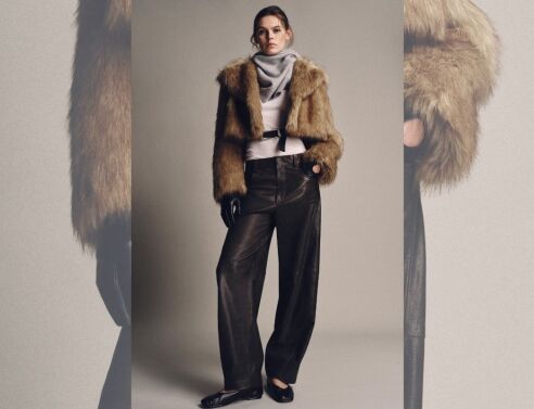 Καφέ δερμάτινο παντελόνι 