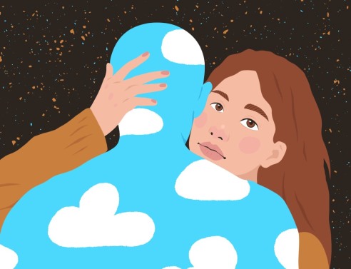 cartoon με κοπέλα που αγκαλιάζει κάποιον