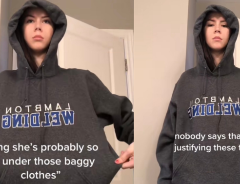 Η χρήστης @ihy69 διαμαρτυρόμενη για την επικράτηση του fat-shaming trend στο TikTok