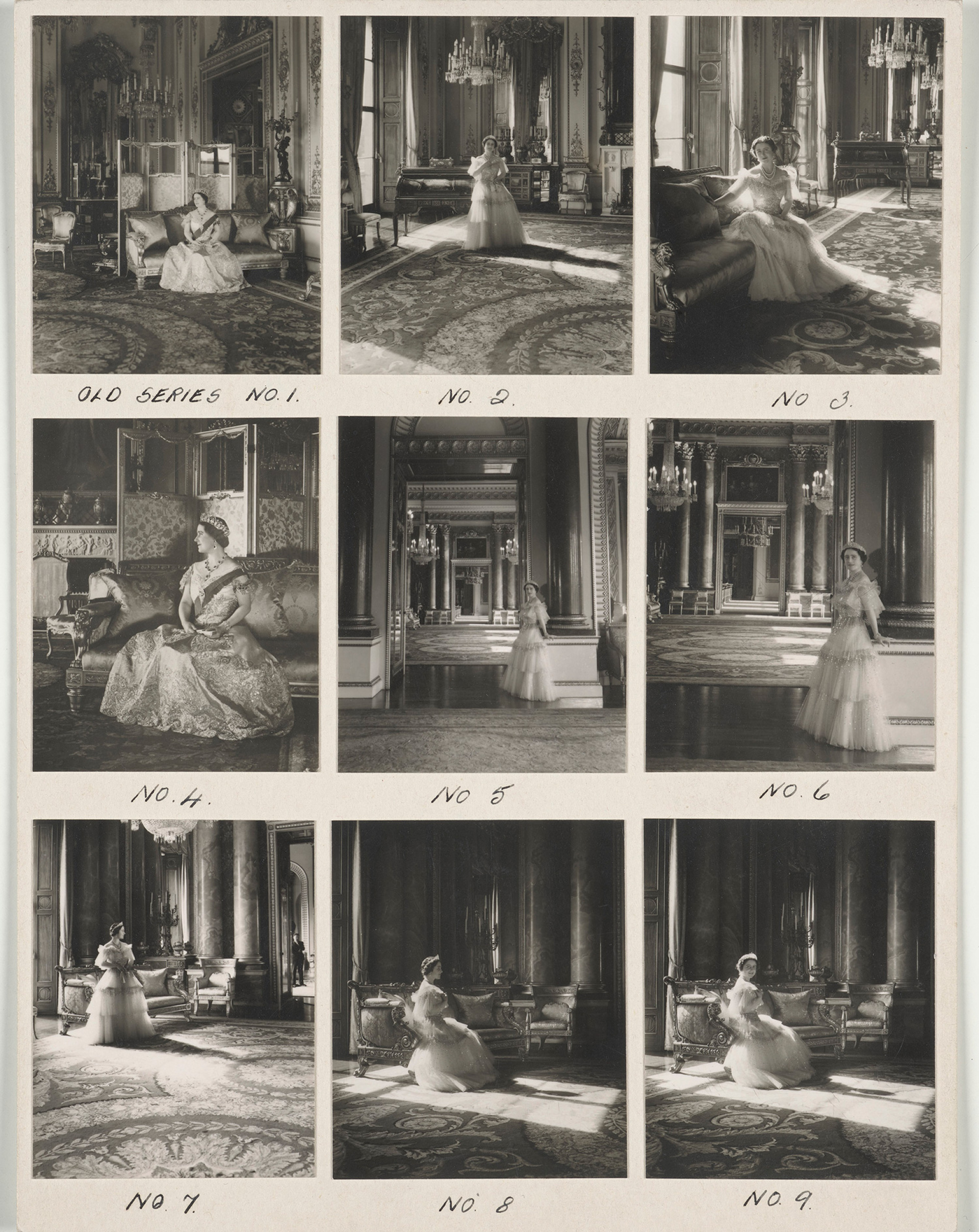 Δείγματα από πιθανές πόζες της Queen Mother σε φωτογράφηση του Cecil Beaton, 1939.