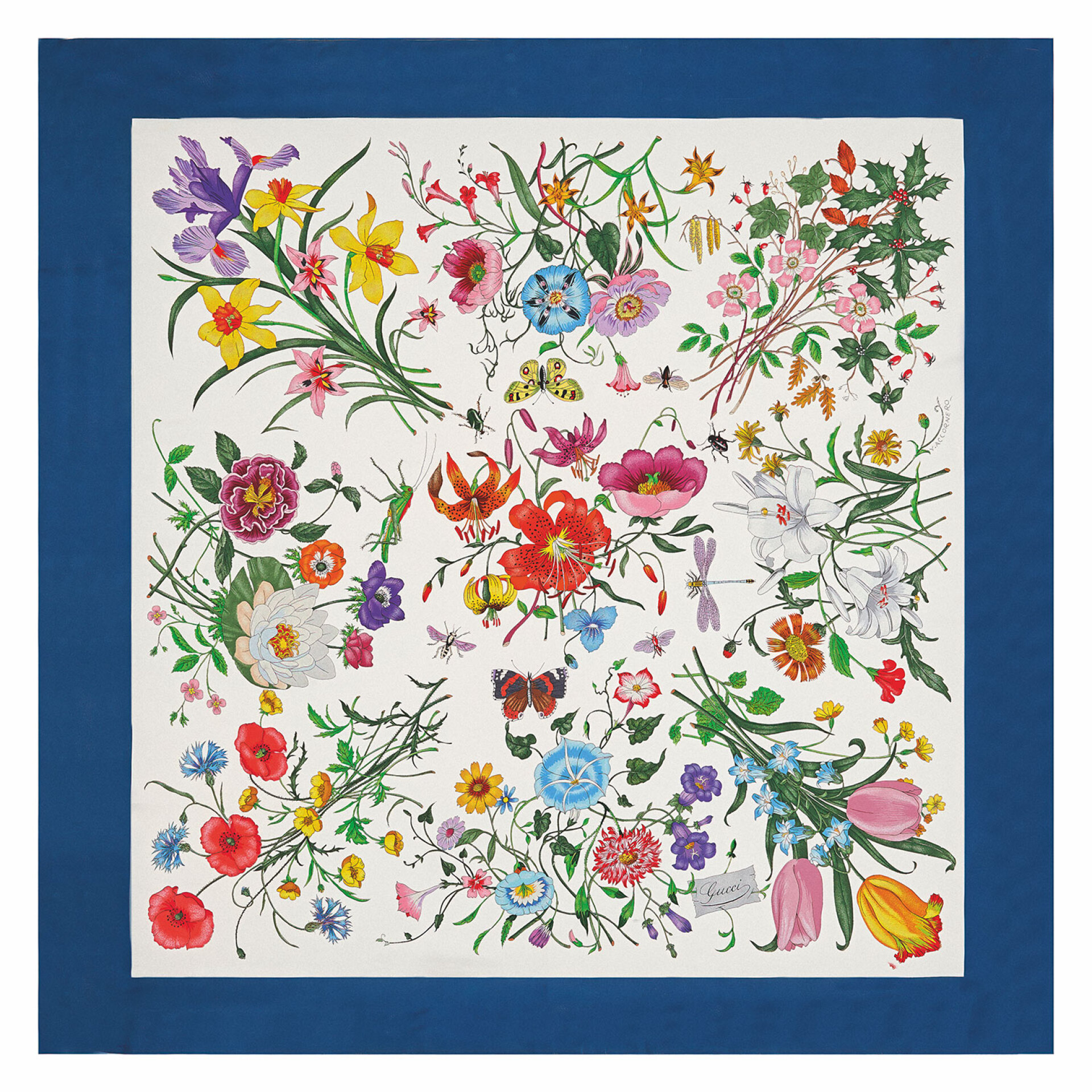 Mεταξωτό φλοράλ μαντίλι, σχεδιασμένο από τον ζωγράφο Vittorio Accornero (Βιτόριο Ακορνέρο), 1966 