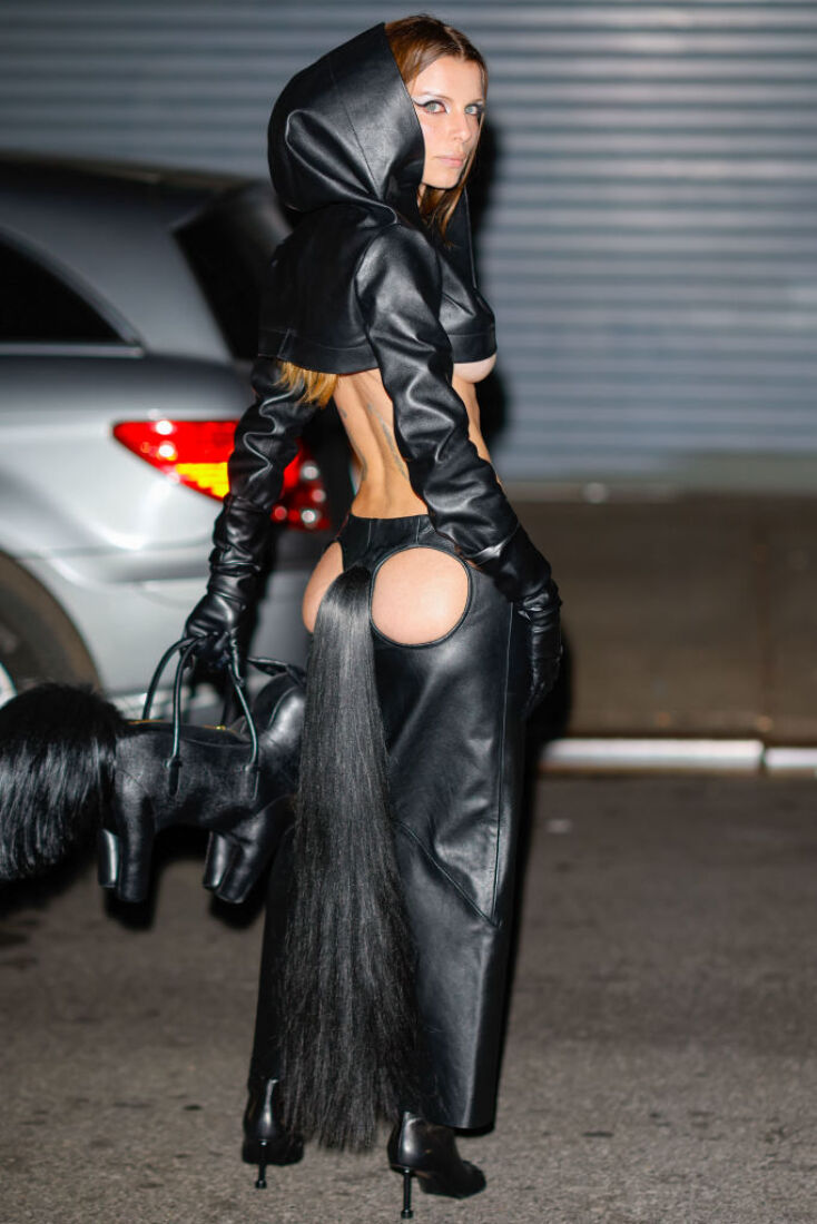 Julia Fox pairs butt cutouts with a horse’s tail at New York Fashion Week