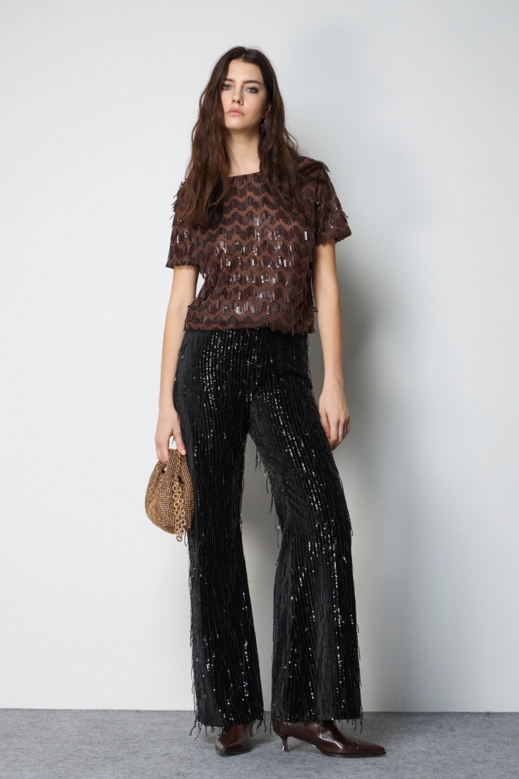 Κοντομάνικο τοπ με παγιέτες - Gold label