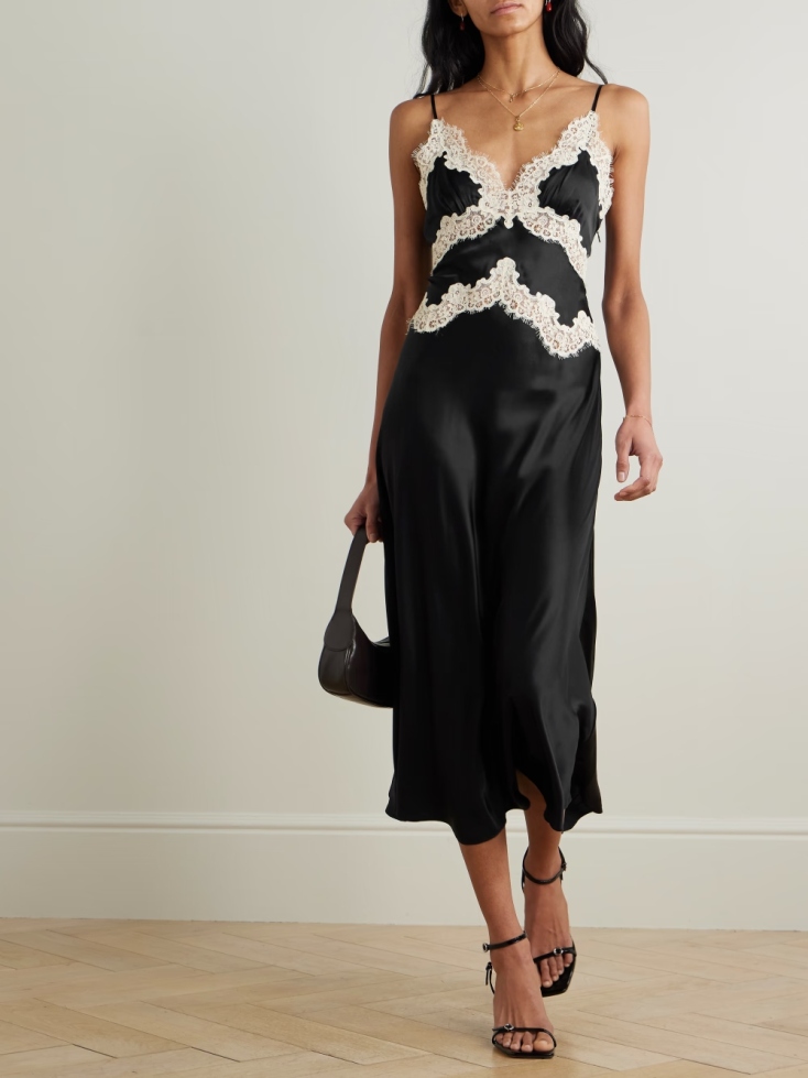 Obelia corded lace-trimmed silk-satin midi dress