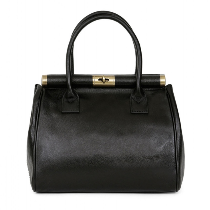 HEXAGONA Τσάντα χειρός μαύρη από γνήσιο δέρμα