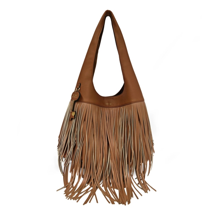 Fringe shoulder bag with fringes natural color