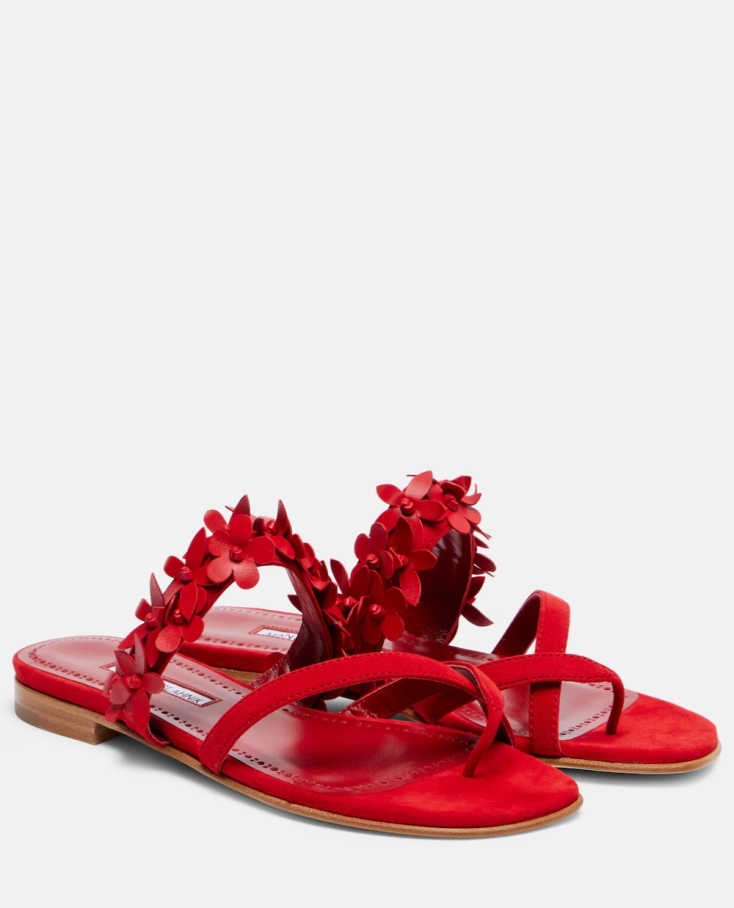 Manolo Blahnik Fiosa floral-appliqué suede sandals