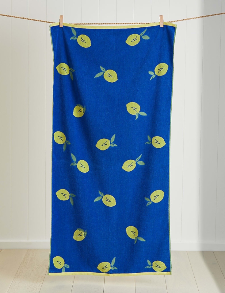 Πετσέτα παραλίας με σχέδιο λεμόνι από 100% βαμβάκι