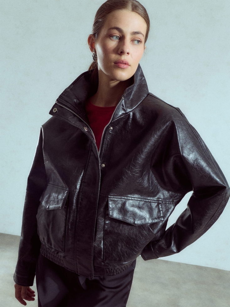 Leather effect oversized jacket in black