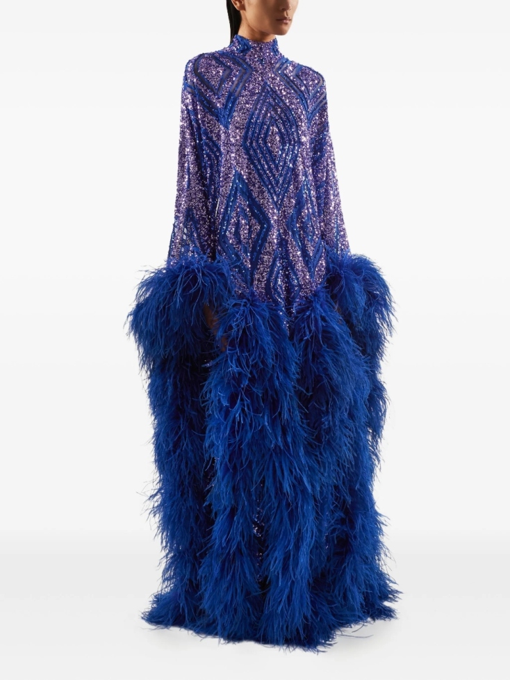Taller Marmo - Casta Diva Follies sequin feather maxi dress
