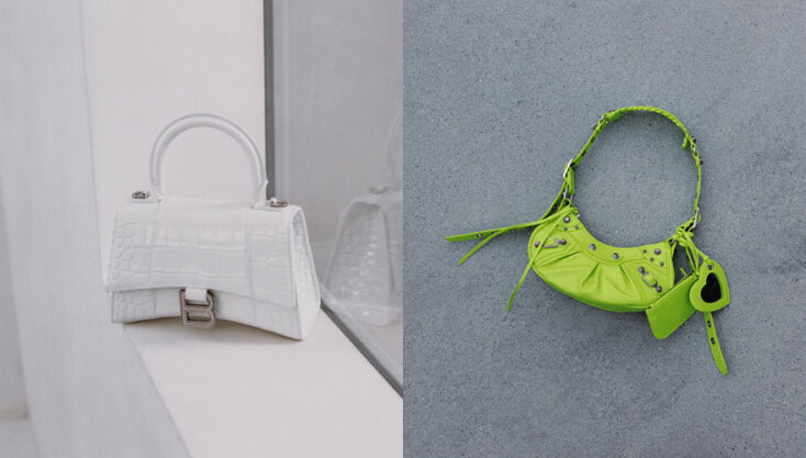Λευκή τσάντα και κίτρινη neon τσάντα Balenciaga