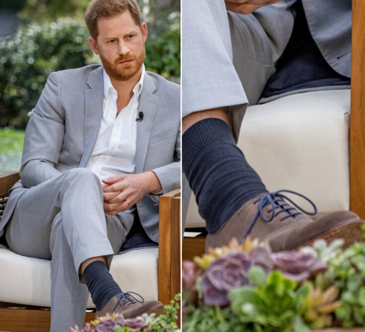 Πρίγκιπας Χάρι: Αντικείμενο σχολιασμού τα καφέ παπούτσια με τις μπλε κάλτσες που φόρεσε στη κοινή συνέντευξή του με τη Μέγκαν Μαρκλ στην Όπρα Γουίνφρεϊ