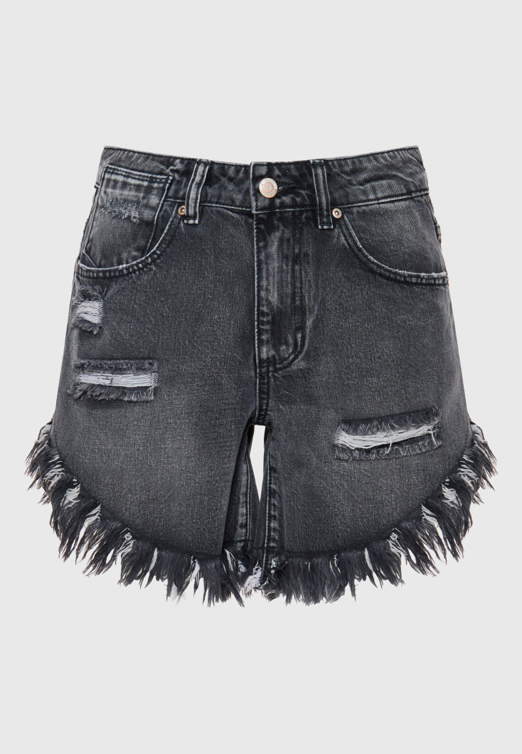 FUNKY BUDHHA Ψηλόμεσο τζιν σορτς με φθορές 