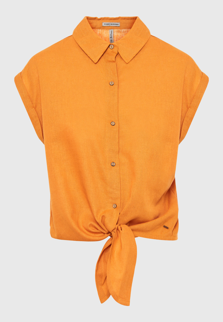 FUNKY BUDDHA Linen blend cropped πουκάμισο